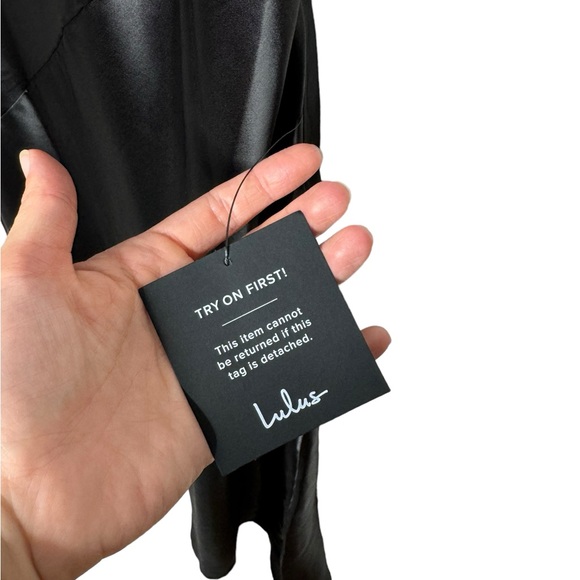 Lulus | NWT Endlessly Intriguing Open Back Black Satin Maxi Dress Large - Picture 8 of 11